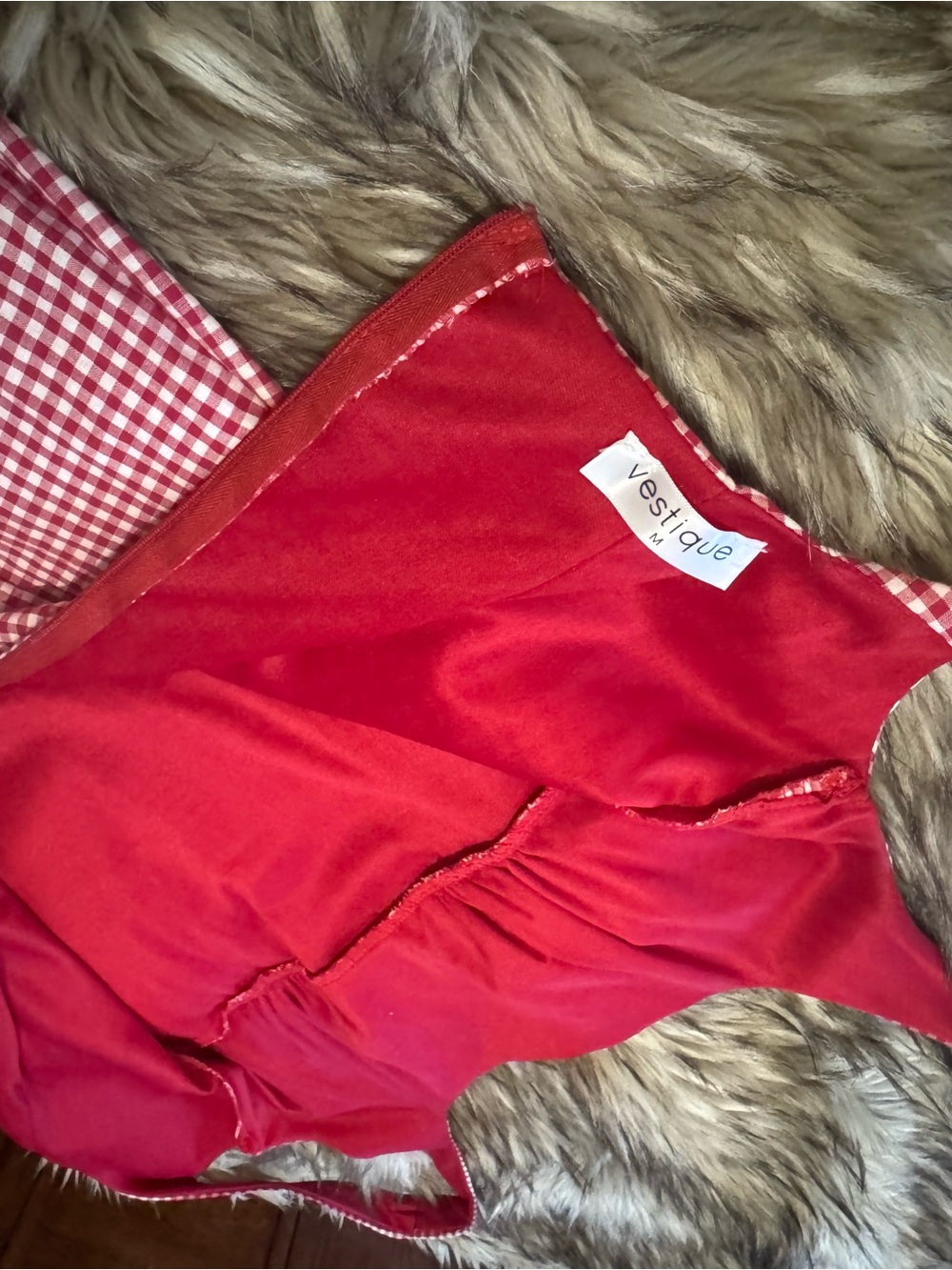 Vestique Red Gingham & Solid Red Sleeveless Dress - Picture 6 of 6